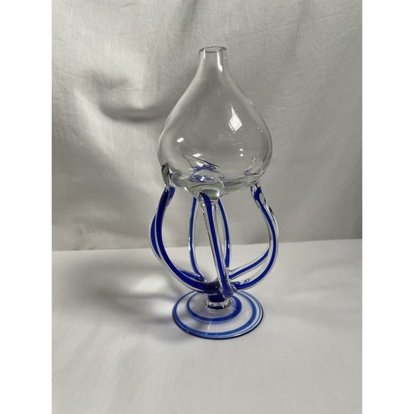 Vintage Jozefina Krosno Oil Lamp hand blown made in Poland blue swirl jellyfish - Picture 1 of 5